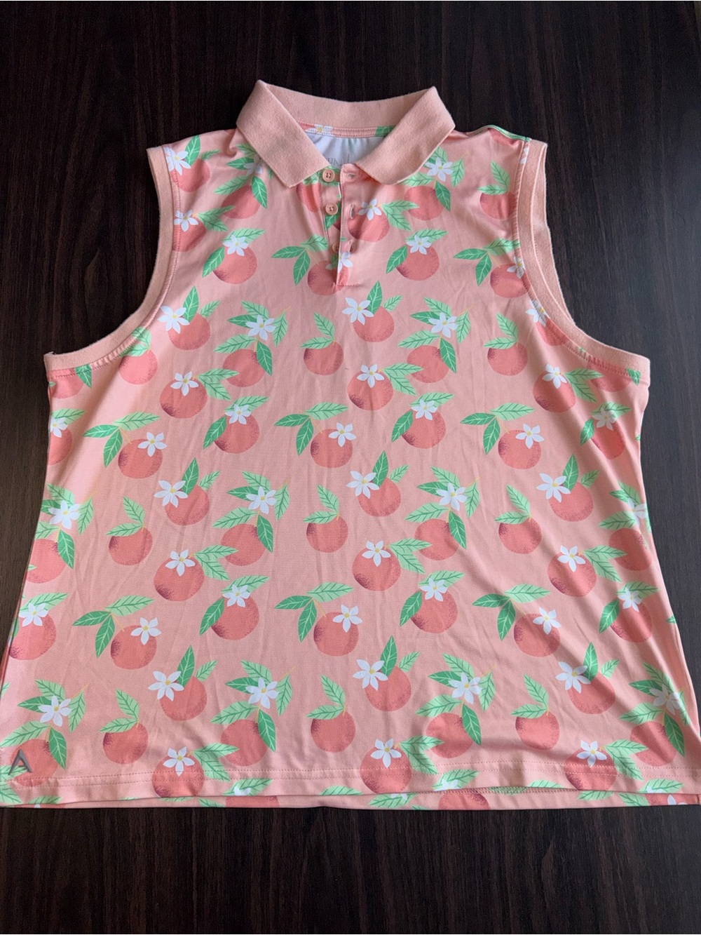 Antigua Sleeveless Peach Print Polo Tank Top - Pink